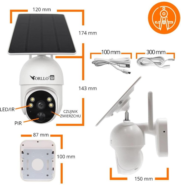 Kamera IP bezprzewodowa 4G LTE obrotowa z panelem solarnym Orllo TZ1 PRO-1583525