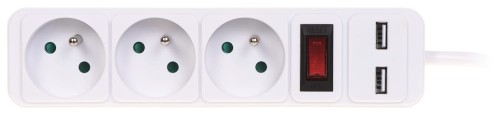 LISTWA ZASILAJĄCA PR-1.5M-3G-SW/USB/W (3 GNIAZDA + 2 USB) 1.3m-1650535