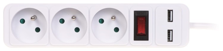 LISTWA ZASILAJĄCA PR-1.5M-3G-SW/USB/W (3 GNIAZDA + 2 USB) 1.3m-1650535