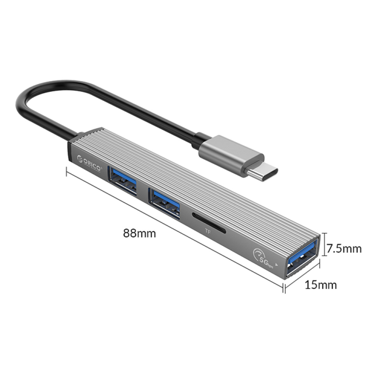 Orico Hub USB-C 3xport USB-A, czytnik microSD, alu-1358681