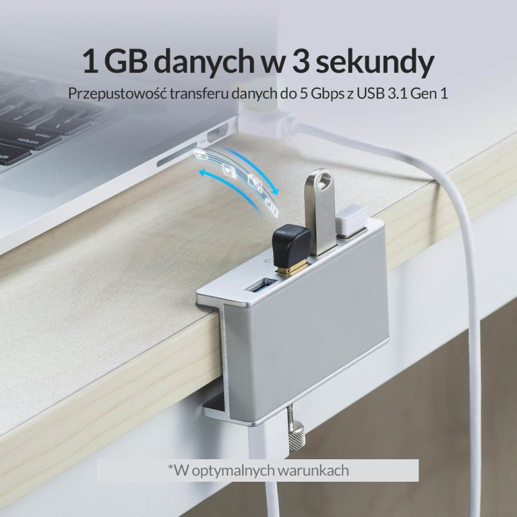 Orico Hub aktywny biurkowy 4*USB-A 5Gbps aluminium-1633982