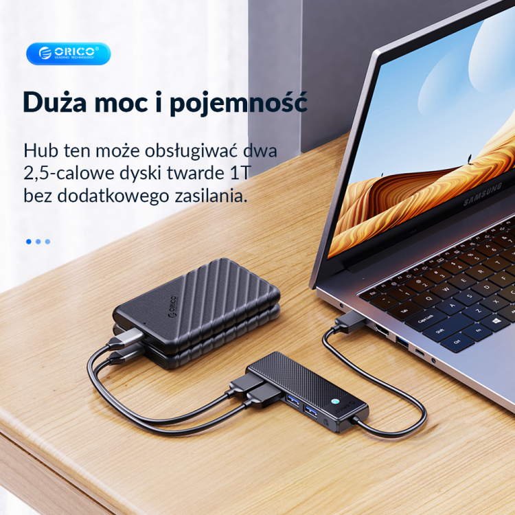 Orico Hub USB-A 4 porty USB-A 3.0 5Gbps czarny-1637620