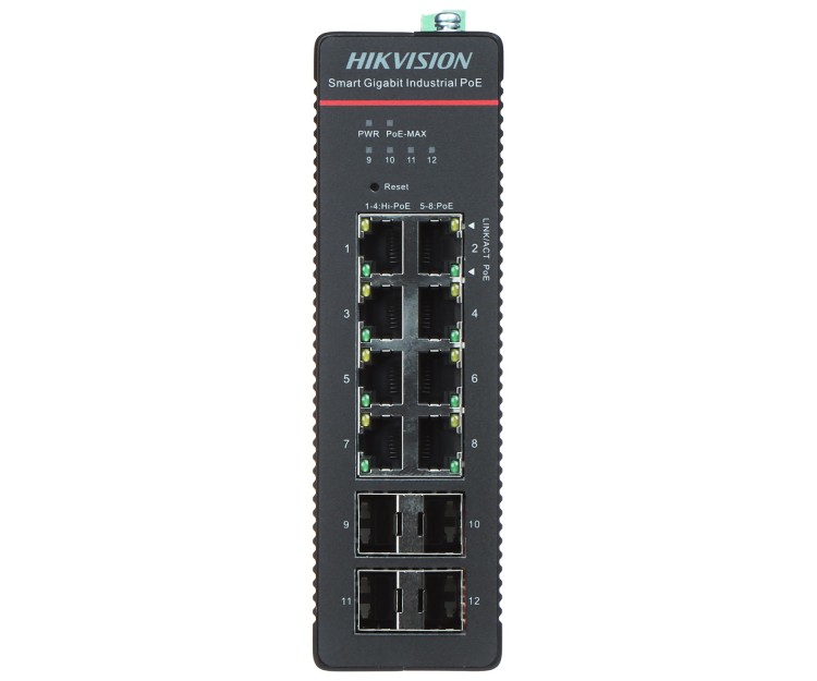 SWITCH PRZEMYSŁOWY POE DS-3T1512HP-SI-8P4F/NOPOWER 8-PORTOWY SFP Hikvision-1772998