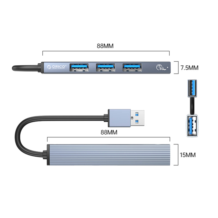 Orico Hub USB 5Gbps 1*USB-A 3.1, 3*USB-A 2.0, aluminiowy-1782171