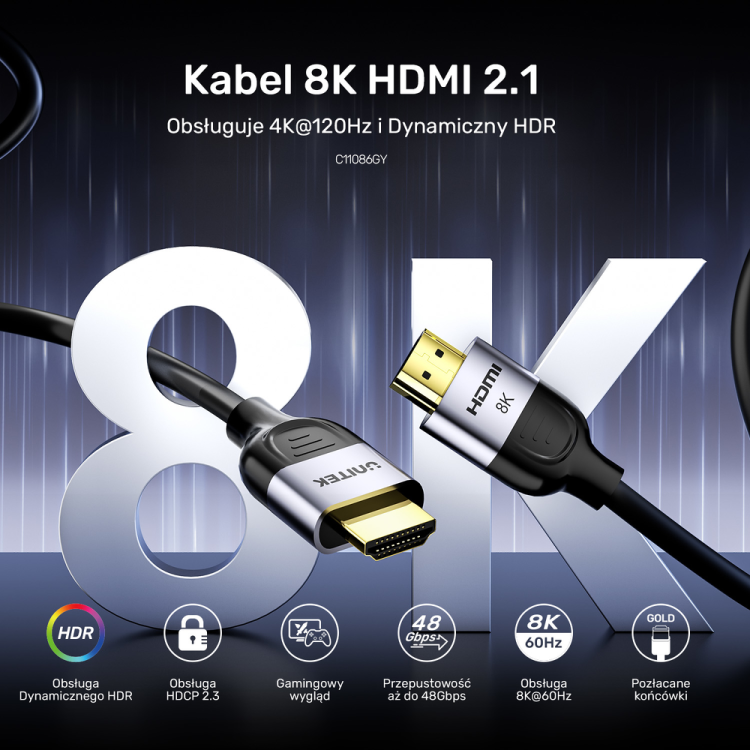 Unitek Kabel HDMI 2.1 8K 60Hz, czarny, 5m-1783099