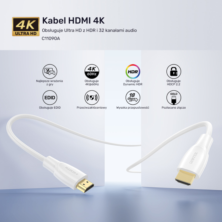 Unitek Kabel HDMI 2.0 4K biały 0,5m-1783587