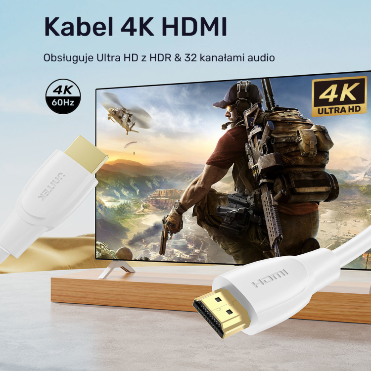 Unitek Kabel HDMI 2.0 4K biały 0,5m-1783588