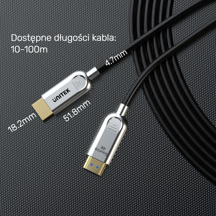 Unitek Kabel optyczny HDMI 2.0 AOC 4K 60Hz 50 m-1787249
