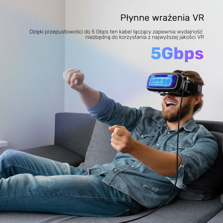 Unitek Kabel VR Link Pro USB-C do C obsługuje 5Gps i 60W-1787670