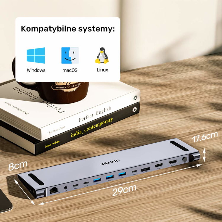 Unitek Stacja dokująca KVM z funkcją podstawki, potrójne wyjście 4K, USB-C, MST, HDMI 2.0-1808383