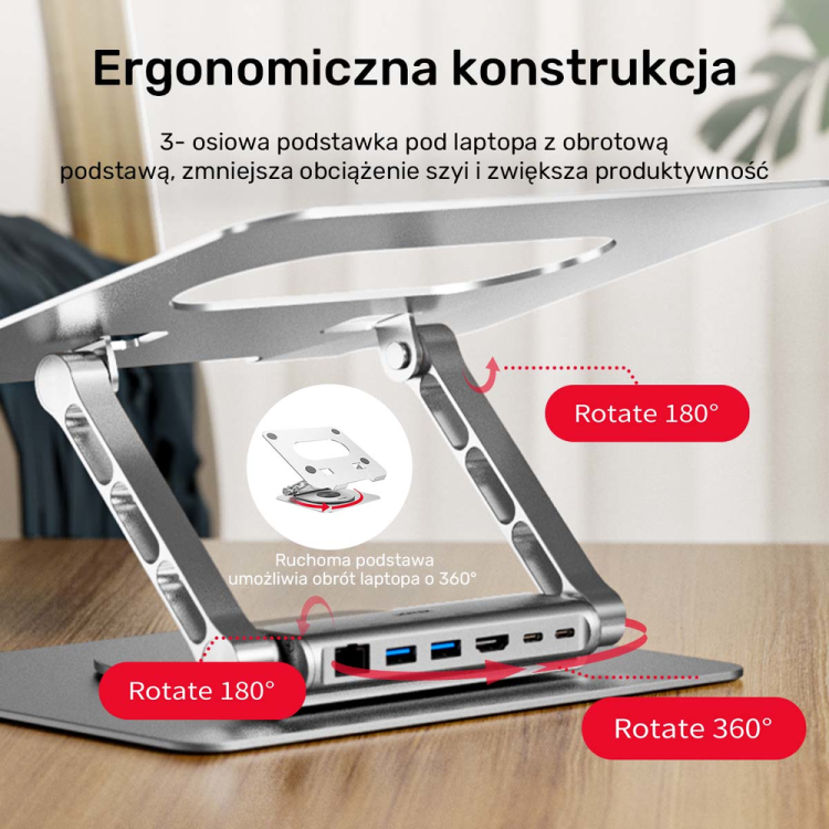 Unitek Podstawka pod laptop z odłączanym hubem USB-C HDMI 1,4, 4K PD 100W-1783364
