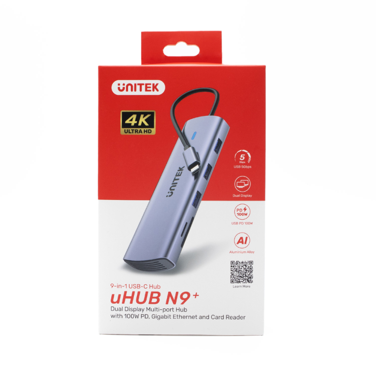 Unitek Hub 9w1 USB C Gigabit Ethernet HDMI VGA 3x USB A czytnik kart PD 100W-1782185