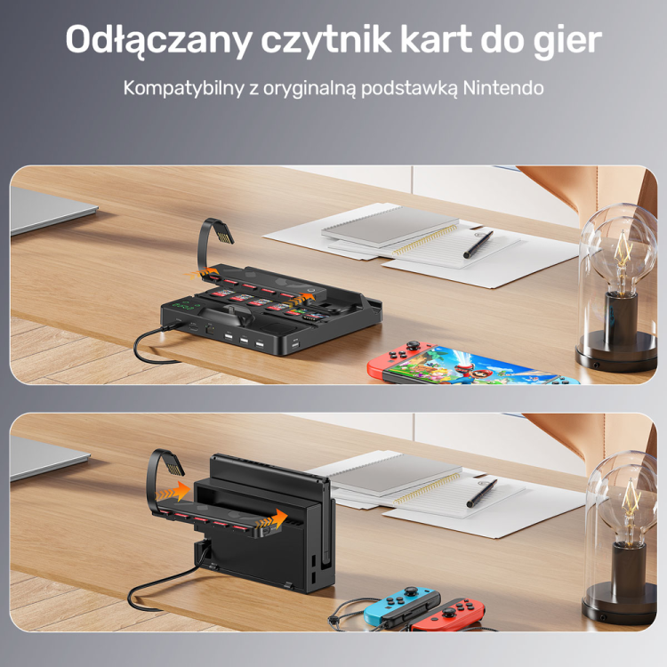 Unitek stacja ładująca Switch z przełącznikiem i czytnikiem kart do gier-1786036