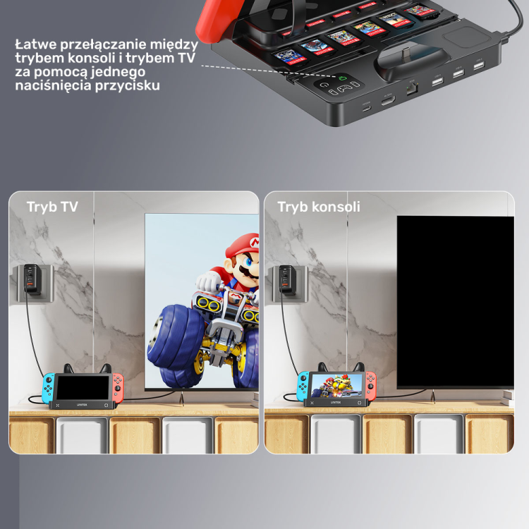 Unitek stacja ładująca Switch z przełącznikiem i czytnikiem kart do gier-1786039