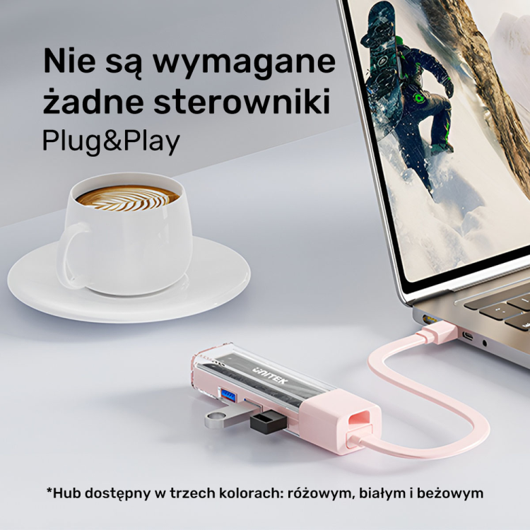 Unitek hub dwukierunkowy USB C/USB A 5Gbps, 4x USB A kremowy-1783380