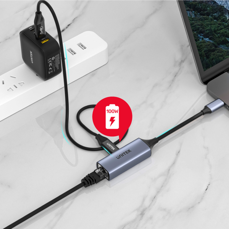 Unitek Adapter USB-C - RJ45 1Gbit LAN, PD 100W-1635083