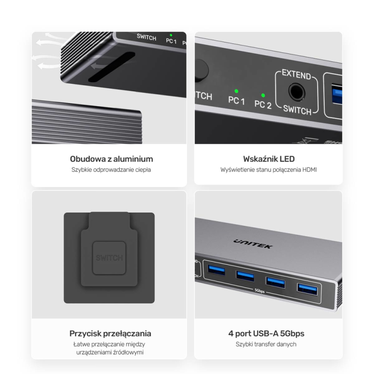 Unitek Przełącznik KVM 4K@60Hz USB 3.0 HDMI-1784895