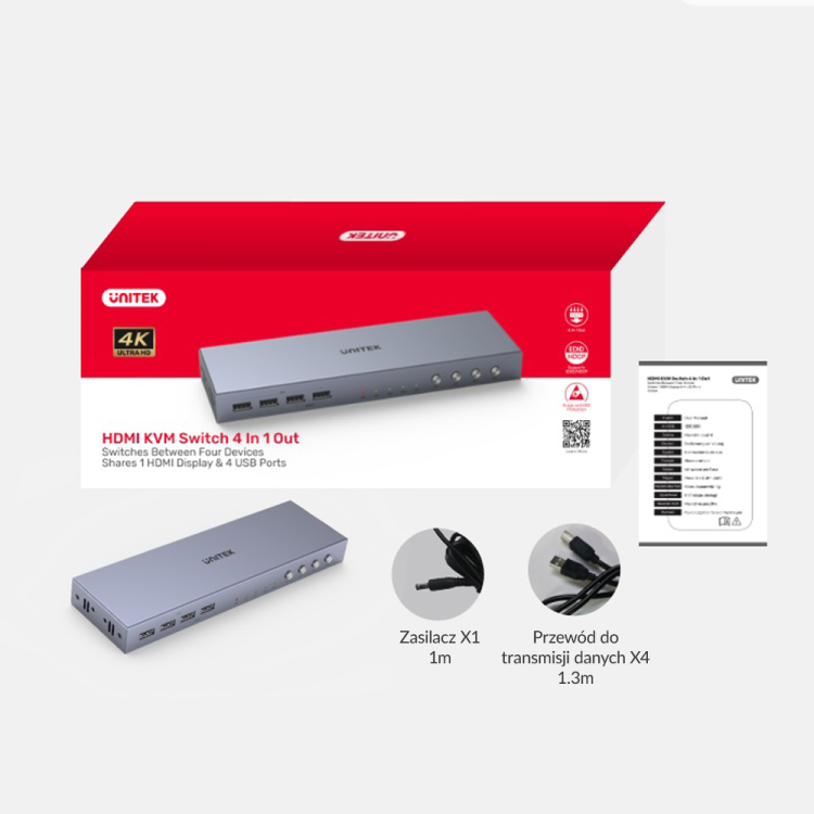 Unitek Przełącznik KVM 4K HDMI 2.0 4-in 1-out +USB-1636230