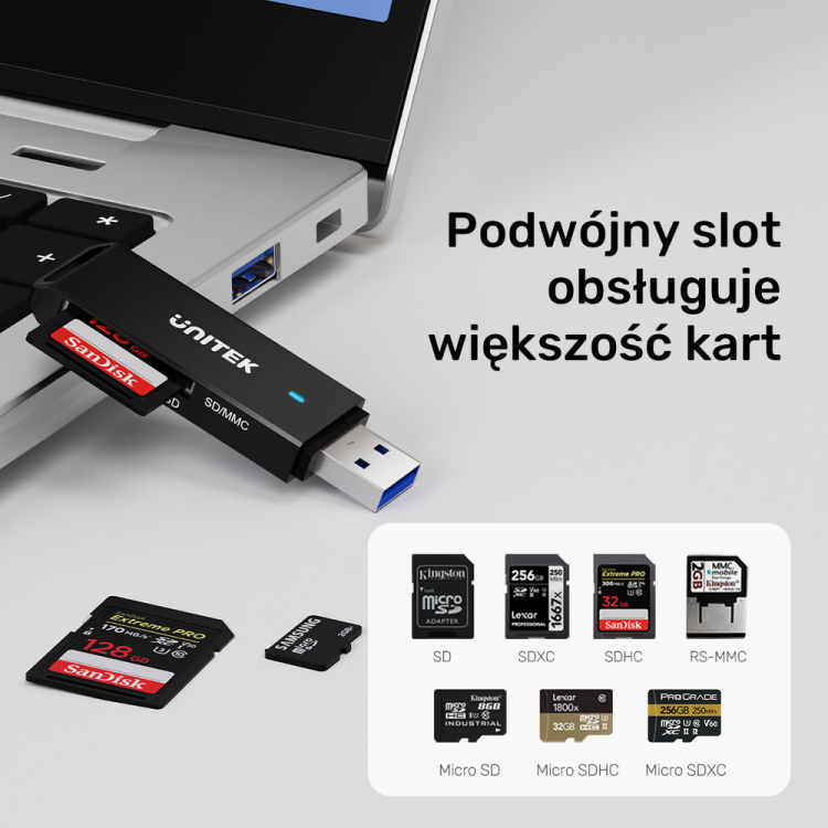 Unitek Czytnik kart SD i microSD USB-A-1638072