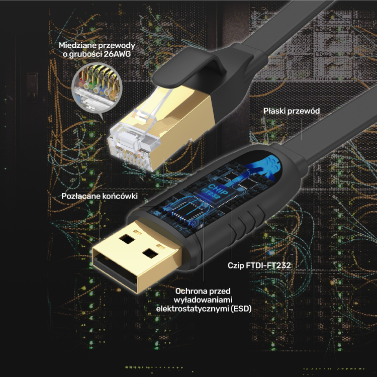 Unitek kabel RJ-45 na USB-A konsolowy 1,8m-1524575