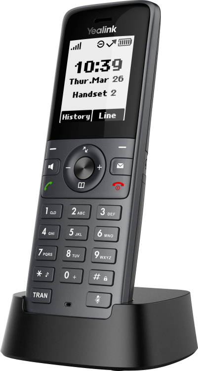 Yealink W71H – słuchawka DECT – widok pod katem z bazą.png