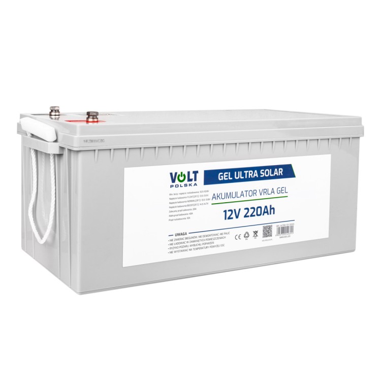 VOLT Polska VPRO PREMIUM 12V 220Ah – akumulator żelowy VRLA GEL – widok pod kątem.jpg
