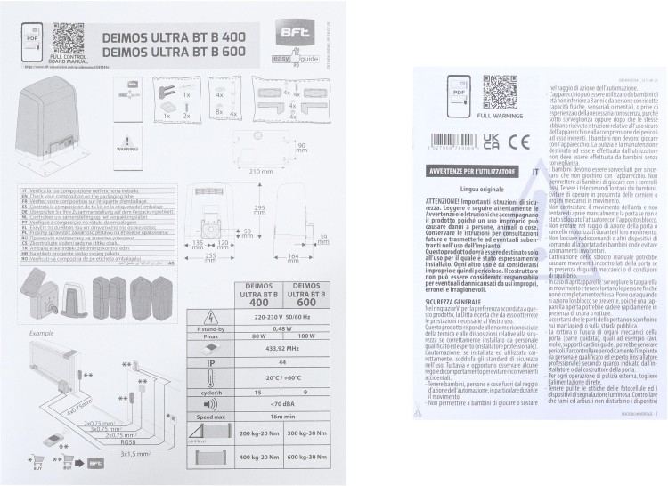 Zestaw BFT DEIMOS ULTRA BT B600 INT KIT do 600kg bram przesuwnych-1860788