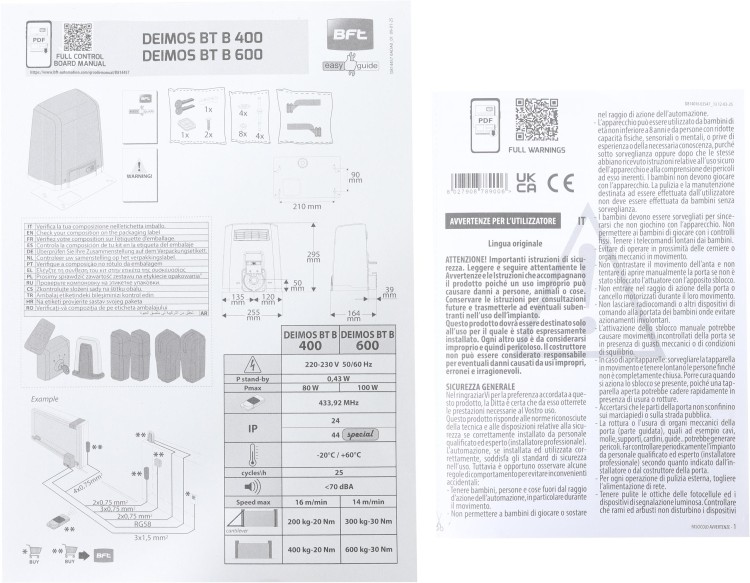 Zestaw BFT DEIMOS BT B600 KIT EE do 600kg bram przesuwnych-1927250
