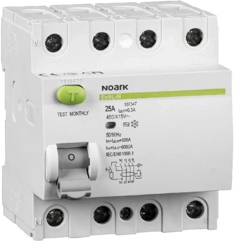 WYŁĄCZNIK RÓŻNICOWOPRĄDOWY, 6 KA, 25A, 30MA, 4P TYP AC EX9L-N. Noark 108331-1919956
