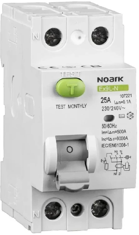 WYŁĄCZNIK RÓŻNICOWOPRĄDOWY, 6 KA, 25A, 30MA, 2P TYP AC EX9L-N Noark 108314-1919958