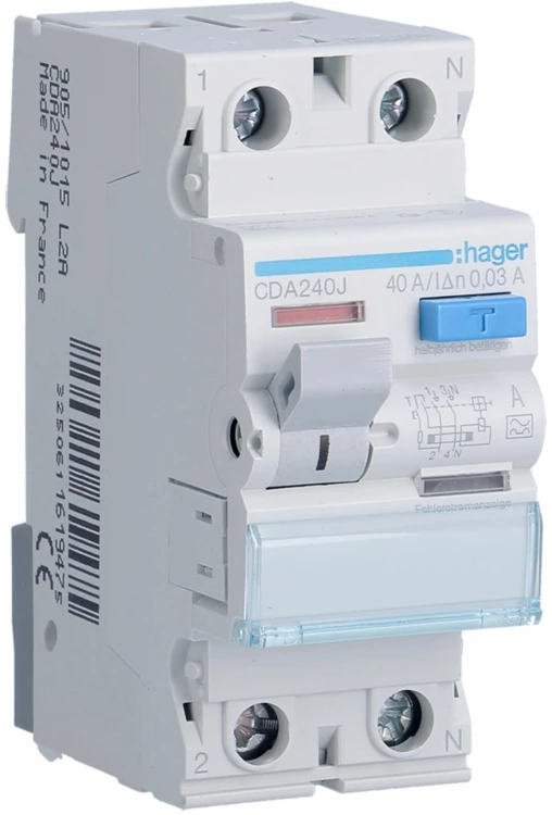 HAGER RCCB Wyłącznik różnicowoprądowy 1P+N 40A 30mA 6kA A CDA240J-1875283