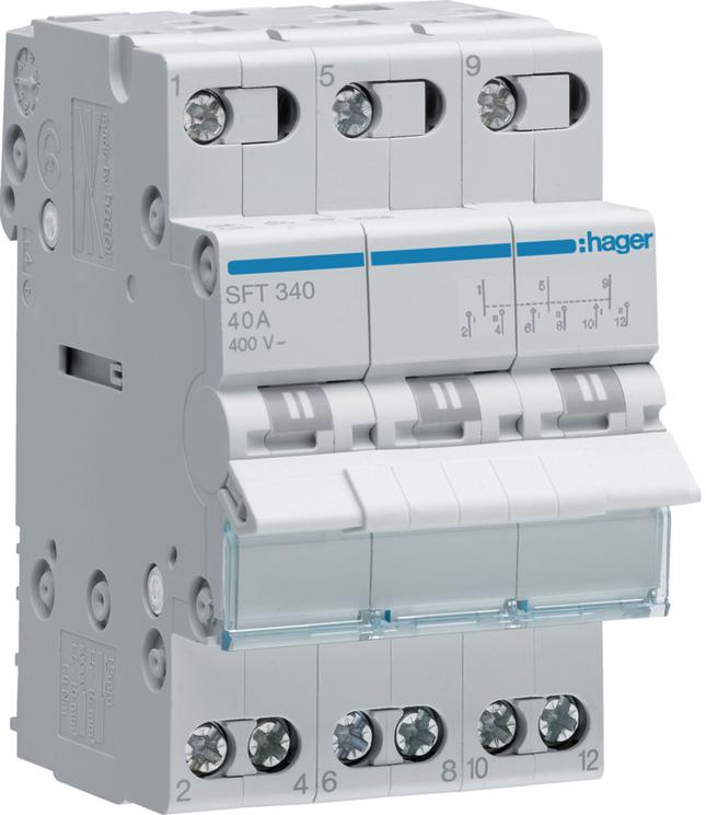 Modułowy przełącznik instalacyjny I-0-II  3P 40A 400VAC Hager SFT340-1885470