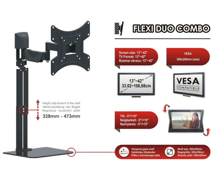 UCHWYT DO TELEWIZORA LUB MONITORA AX-FLEXI-DUO-COMBO Z PÓŁKĄ OPTICUM-1790177