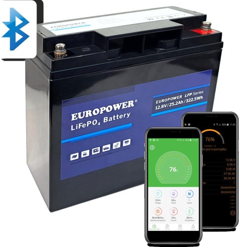 Akumulator LiFePO4 EUROPOWER serii LFP 12,8V 25,2Ah Bluetooth (Żywotność ~2000 cykli)-1920284