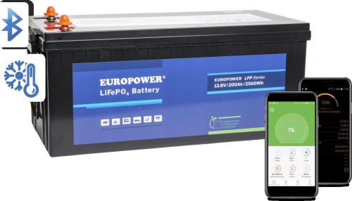 Akumulator LiFePO4 EUROPOWER serii LFP 12,8V 200Ah Bluetooth, mata grzewcza (Żywotność ~2000 cykli)-1937353