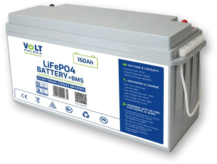 AKUMULATOR VOLT POLSKA LITOWO-ŻELAZOWO-FOSFORANOWY LiFePO4 25,6V 150Ah 150A-1942857