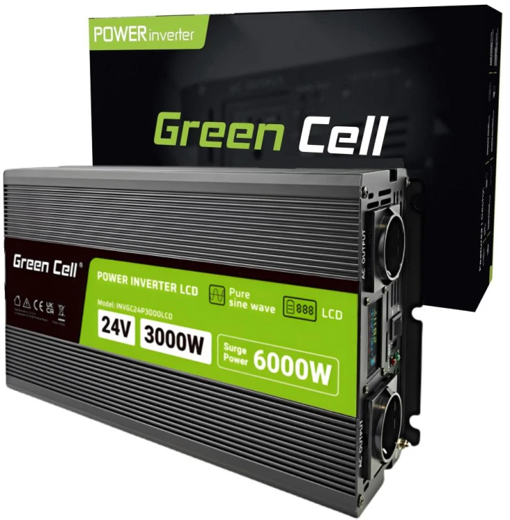 PRZETWORNICA NAPIĘCIA Green Cell PowerInverter LCD 24V / 230V 3000/6000W CZYSTA SINUSOIDA-1844815