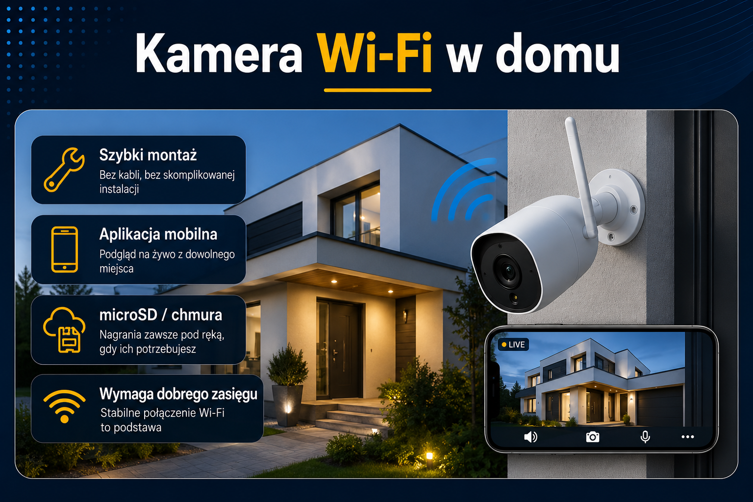 Kamera Wi-Fi w domu – szybki montaż, aplikacja mobilna i podgląd na żywo