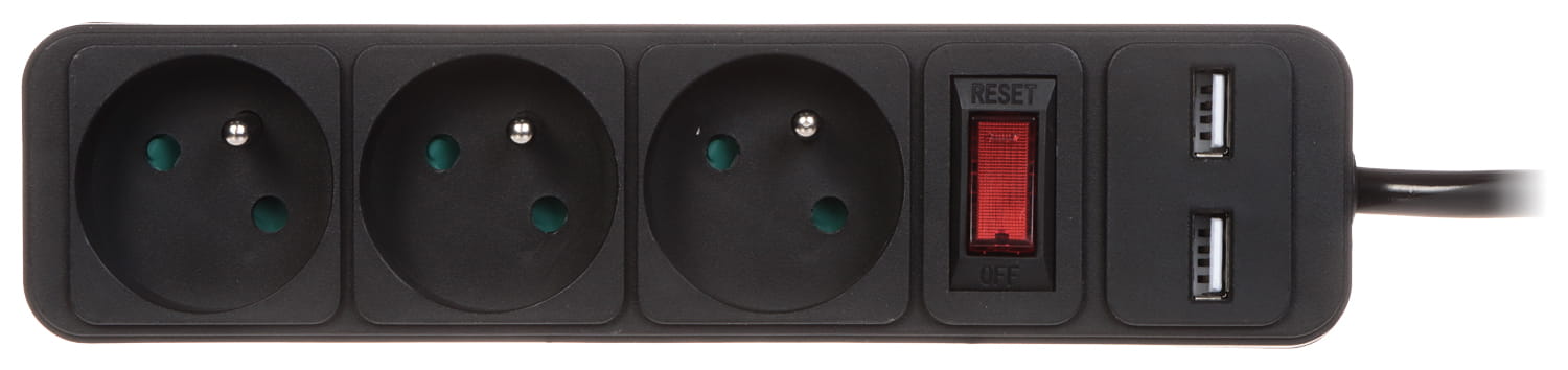 LISTWA ZASILAJĄCA PR-1.5M-3G-SW/USB/B (3 GNIAZDA + 2 USB) 1.3m-1664861