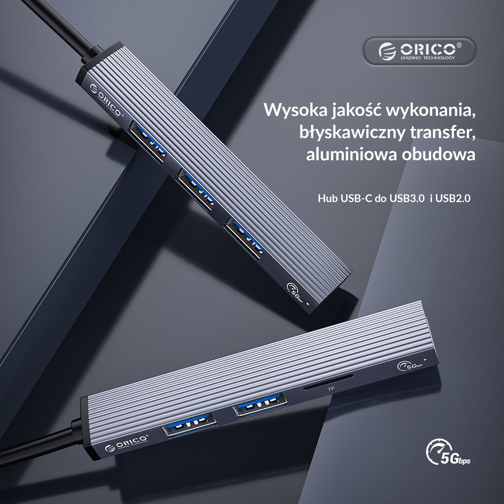 Orico Hub USB-A 5Gbps 3*USB-A, microSD, alu-1450575