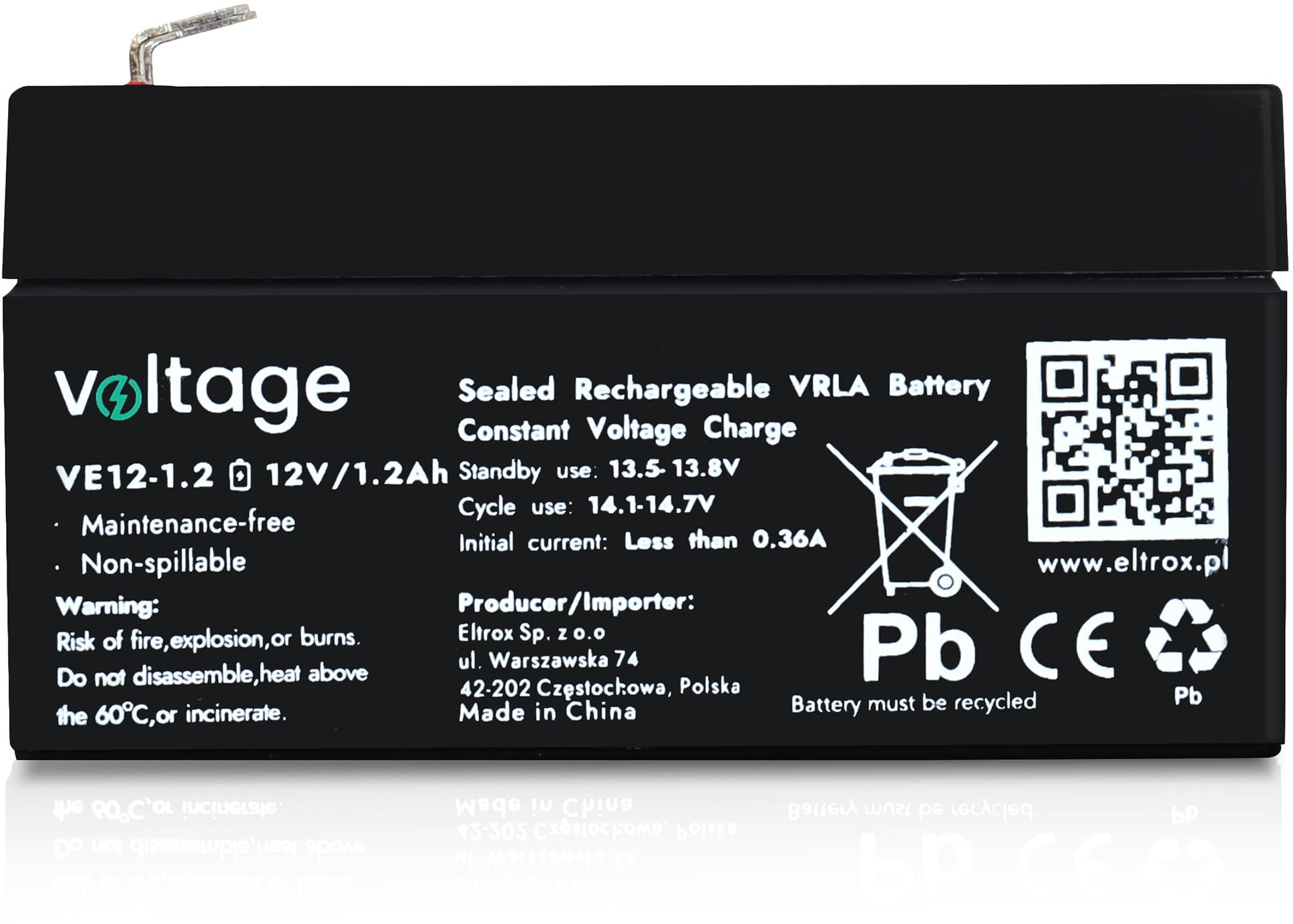 Akumulator AGM Voltage 12V 1,2Ah VE12-1.2 (Żywotność 6-9 lat)-1761903