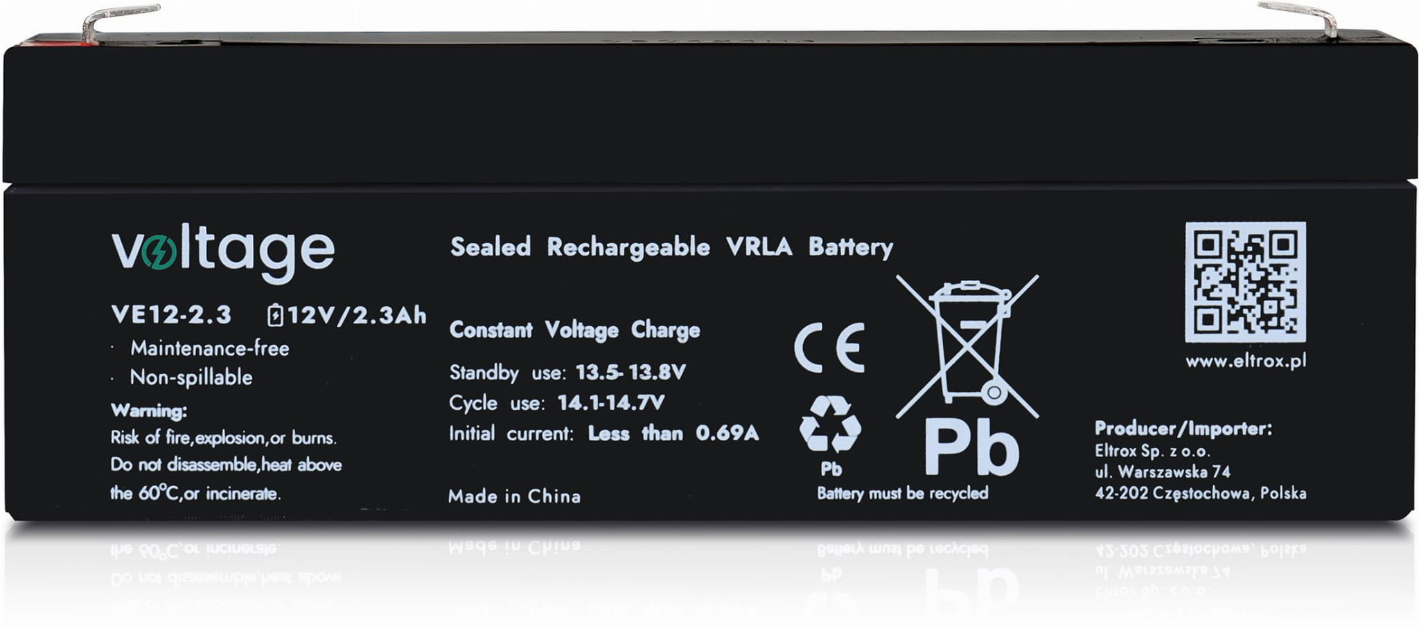 Akumulator AGM Voltage 12V 2,3Ah VE12-2.3 (Żywotność 6-9 lat)-1761907