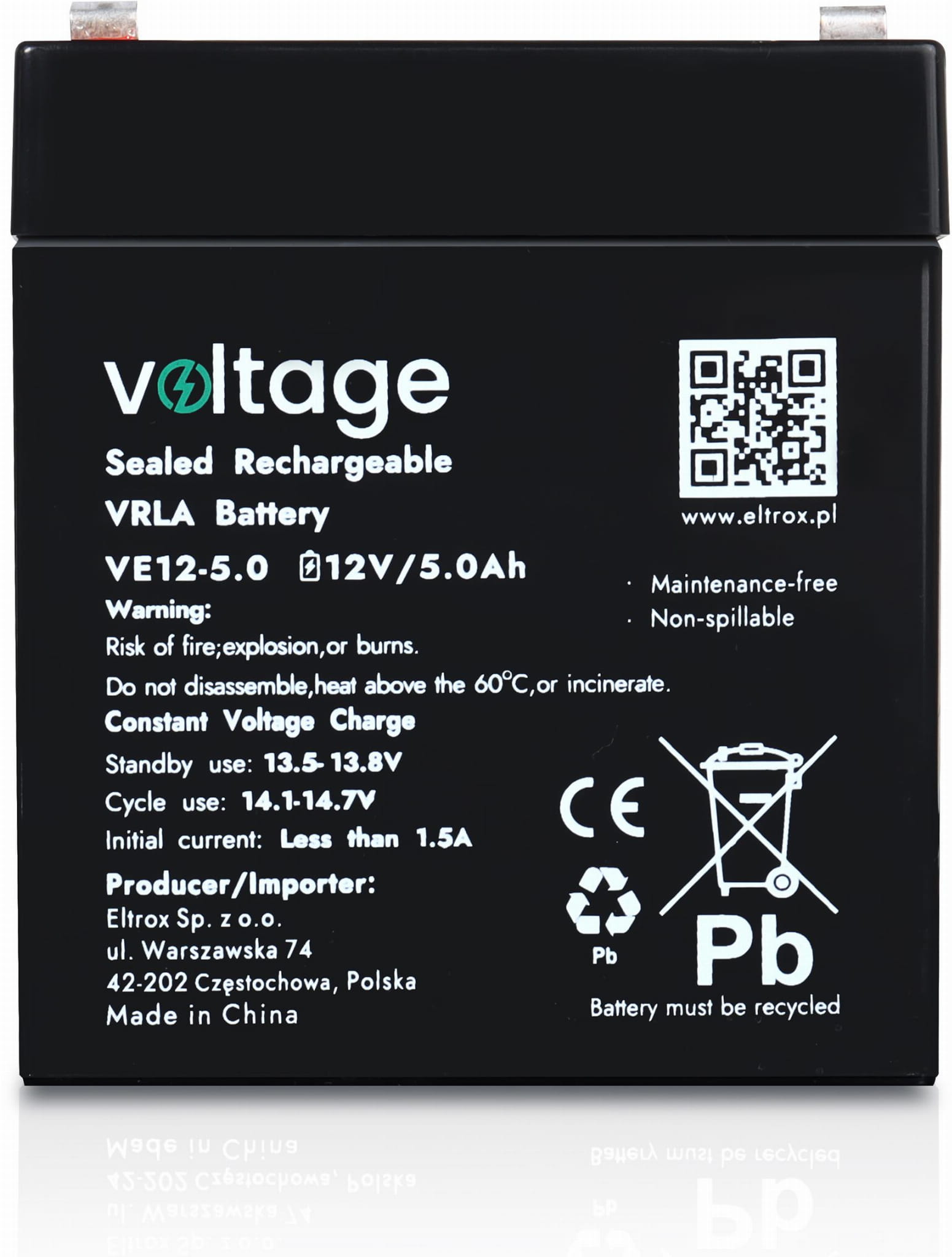 Akumulator AGM Voltage 12V 5Ah VE12-5.0 (Żywotność 6-9 lat)-1685683