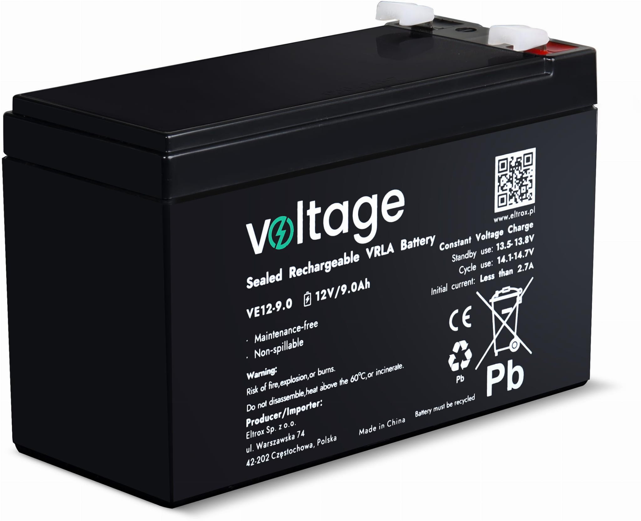 Akumulator AGM Voltage 12V 9Ah VE12-9.0 (Żywotność 6-9 lat)-1685416
