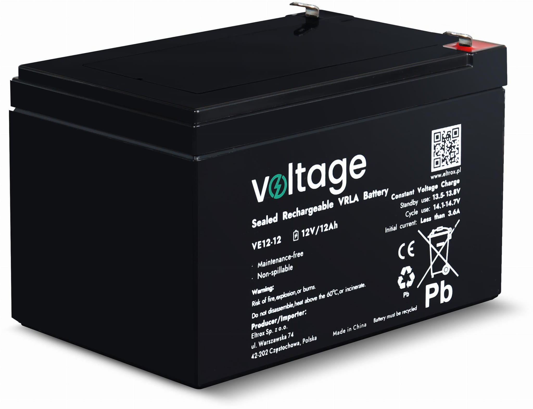 Akumulator AGM Voltage 12V 12Ah VE12-12 (Żywotność 6-9 lat)-1685413