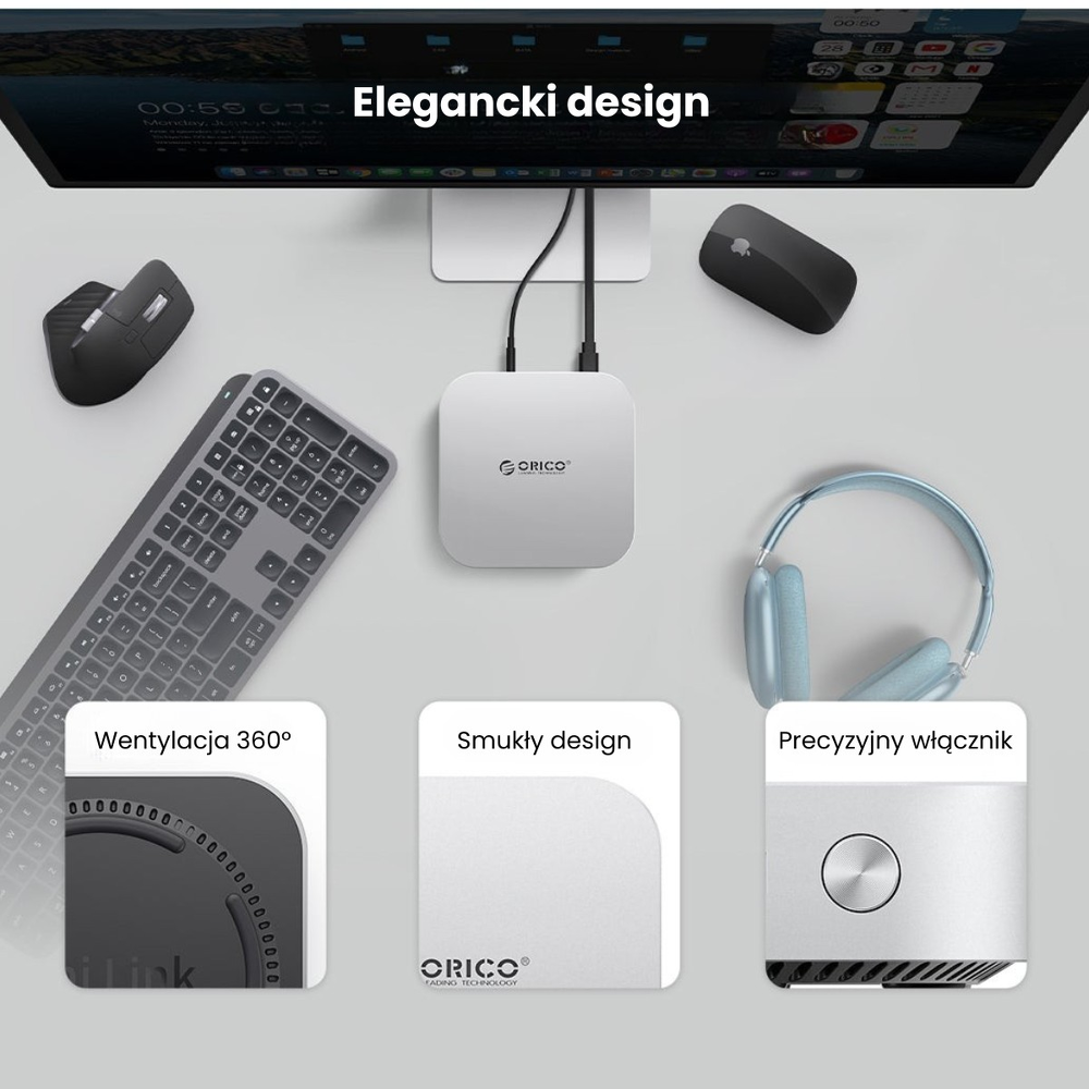 Orico Stacja dokująca do MacMini M4, USB-C 10 Gbps, z obudową M.2 NVMe, metalowa-1808321