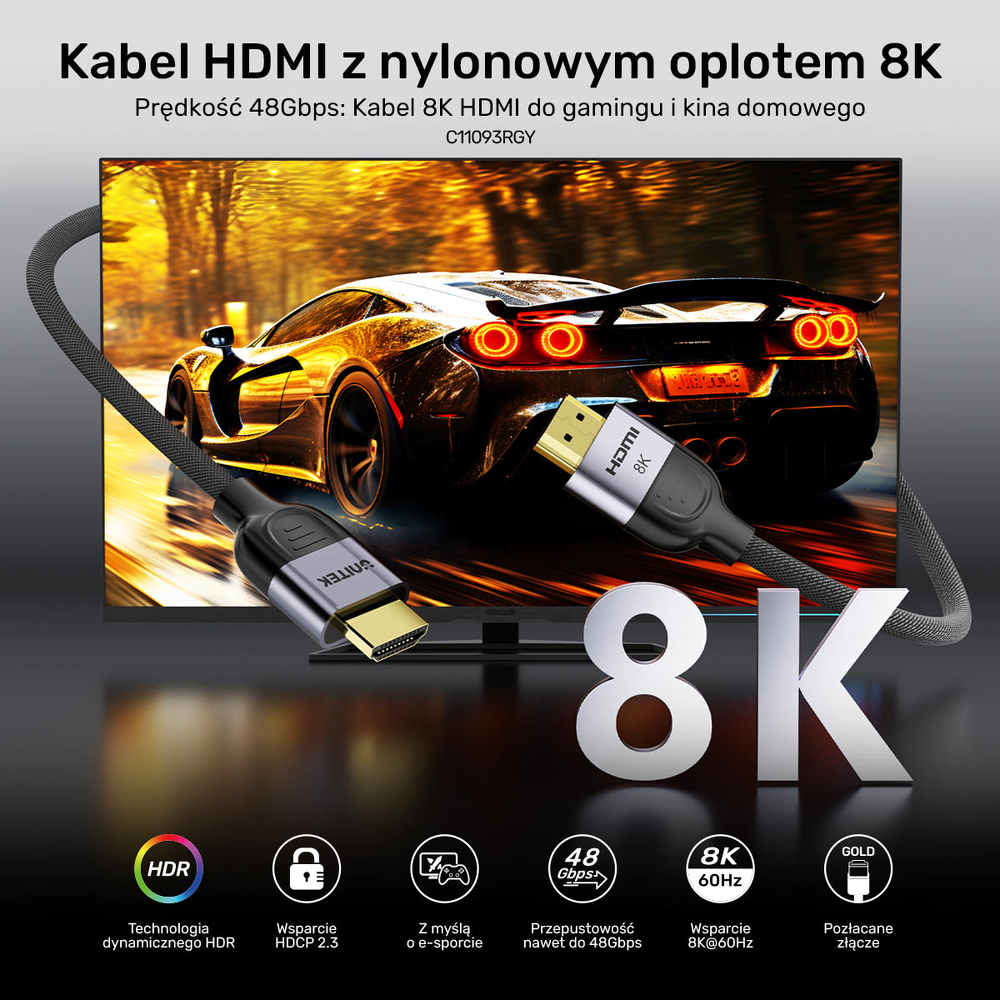 Unitek przewód 8K LUX HDMI 2.1 oplot 10 M-1787559