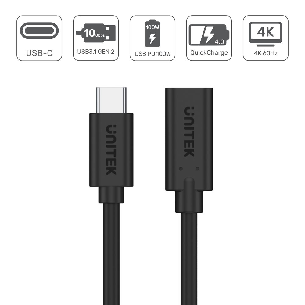 Unitek Przedłużacz USB-C 10Gbps 4K, PD 100W 1,5 m-1635195