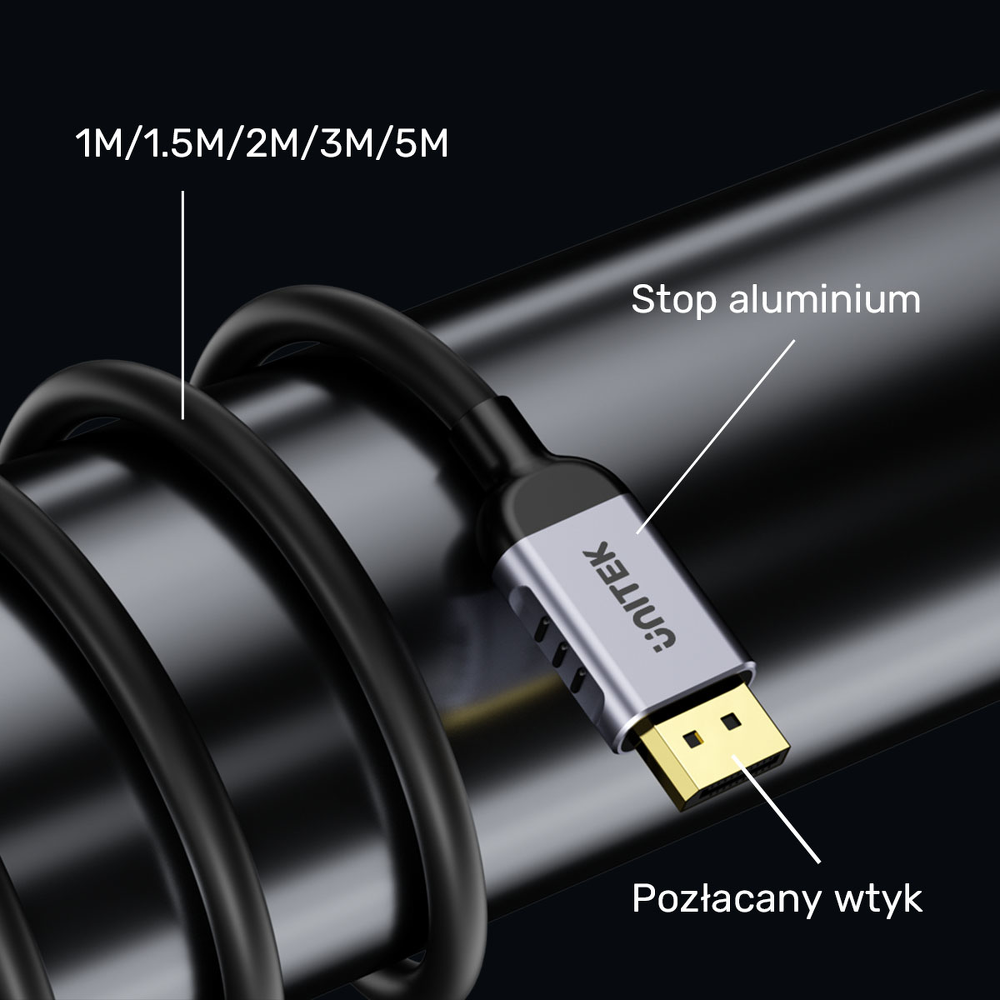 Unitek kabel DisplayPort 1.4 8k 60hz, 4k 240hz, HDR, HDCP 2.3, DSC 1.2, 2m-1782113