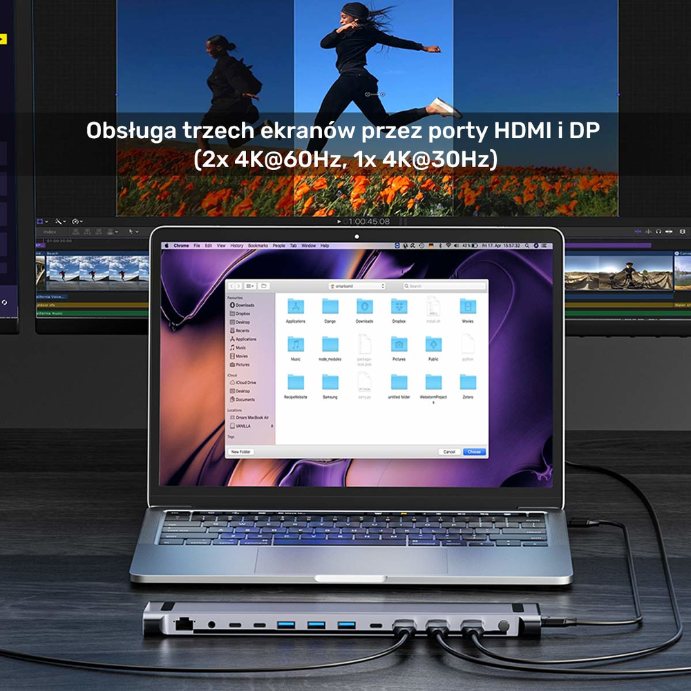 Unitek Stacja dokująca KVM z funkcją podstawki, potrójne wyjście 4K, USB-C, MST, HDMI 2.0-1808377